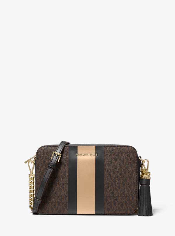 Damske Prenosná Taška Michael Kors Ginny Medium Logo Stripe Hnede Čierne - Kabelky Michael Kors Nejlevnejsi | RIAXJ-6457